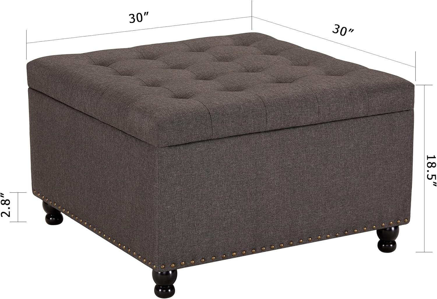 Tbfit Large Square Storage Ottoman Bench, Tufted Upholstered Coffee Table Ottoman with Storage, Oversized Storage Ottomans Toy Box Footrest for Living Room, Dark Grey : Everything Else