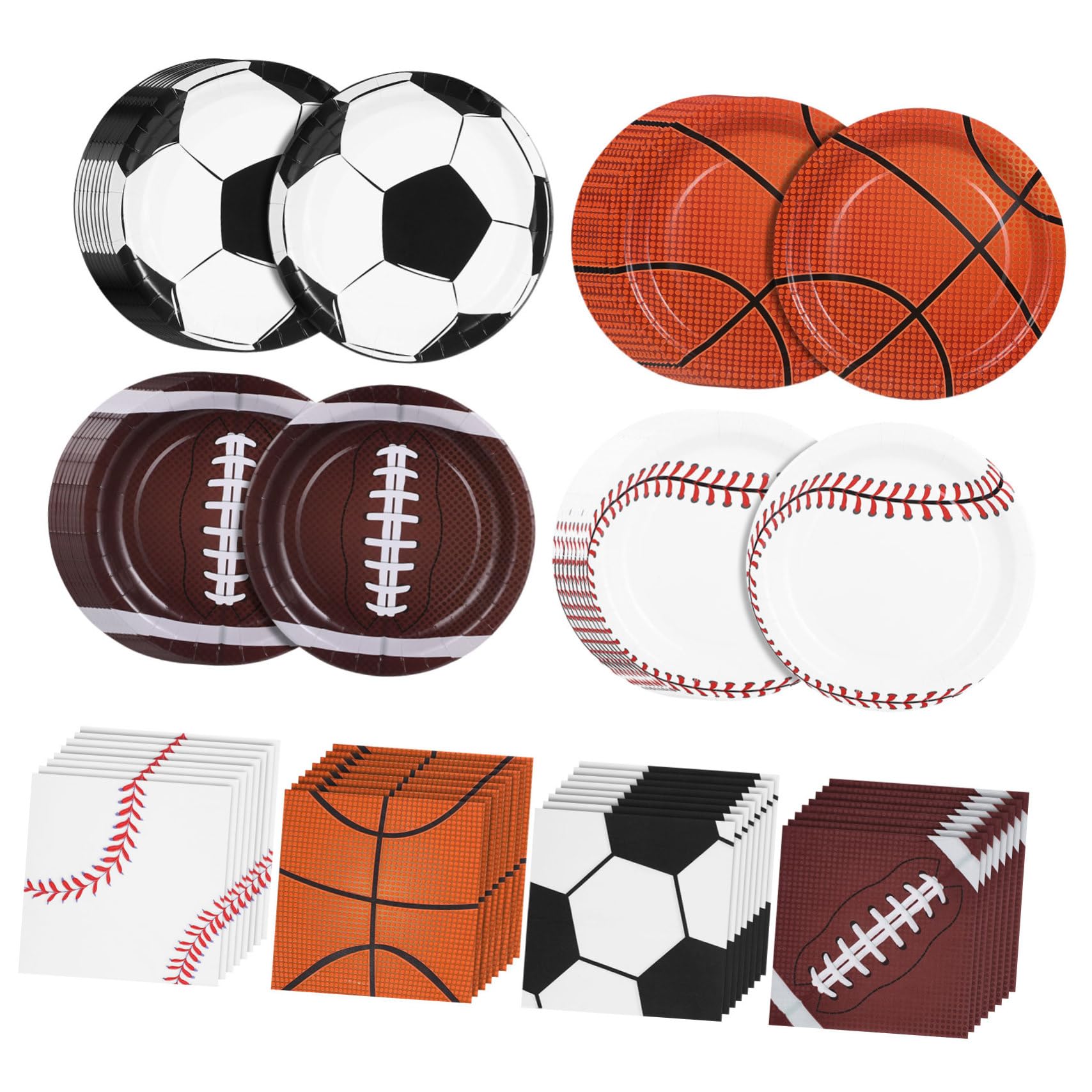 Vaisselle de fête sportive multicolore avec assiettes papier et serviettes football