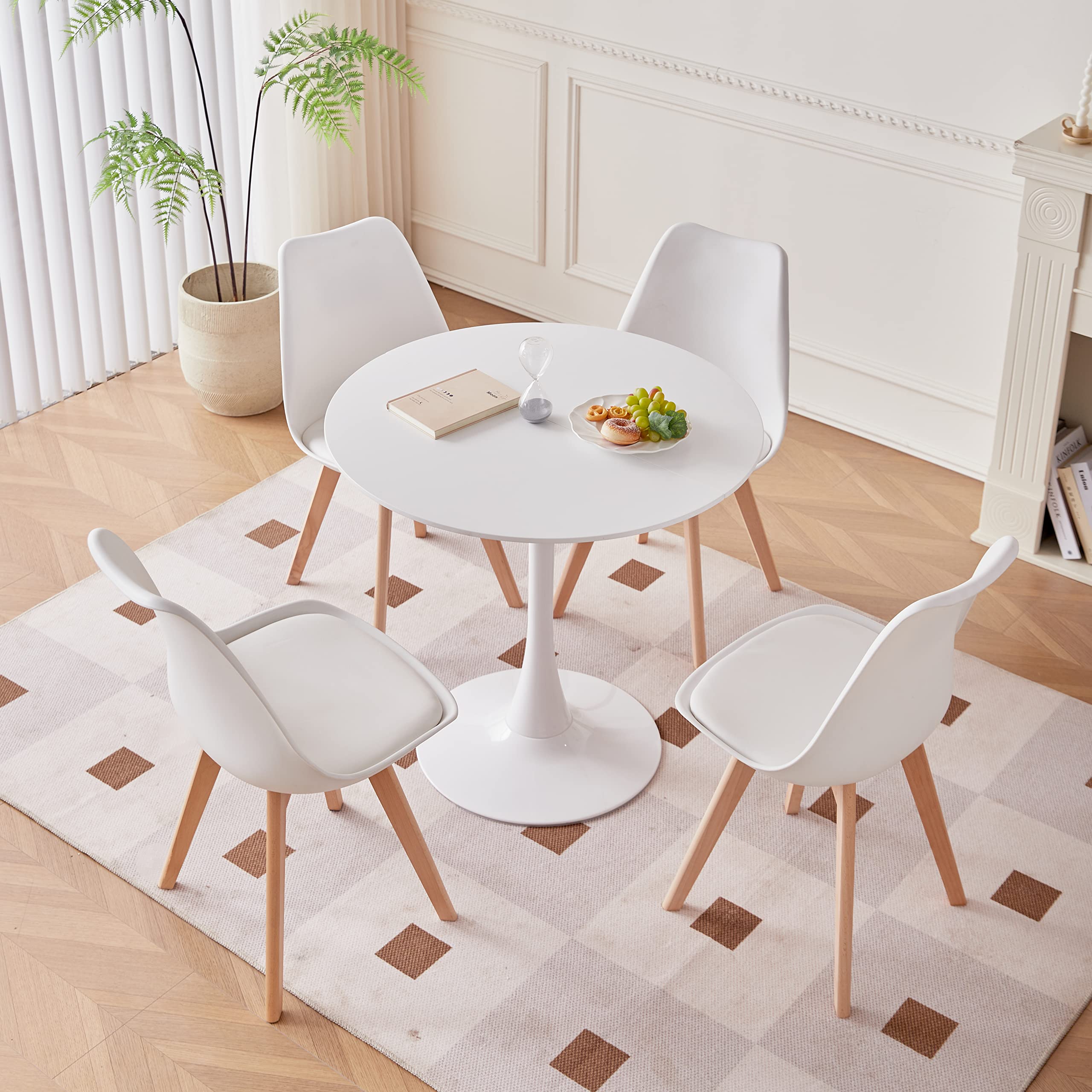 GrandCA HOME Pack de 6 Sillas de Comedor, Silla de Cocina con Patas de Madera de Pino, Sillas Tapizadas para Comedor, Sala y Cocina, Blanco
