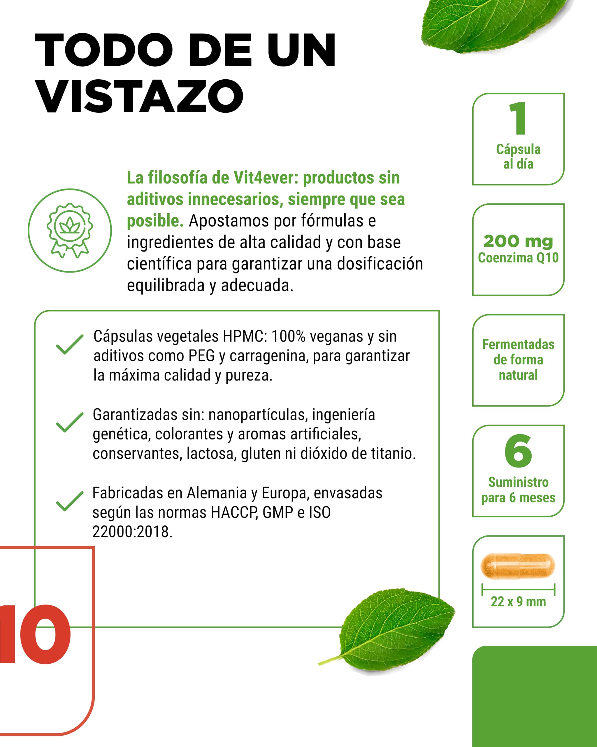 Coenzima Q10 con 200 mg por cápsula - 180 cápsulas veganas - 6 meses de suministro - Premium high dose Q10 - alta dosis, sin aditivos innecesarios