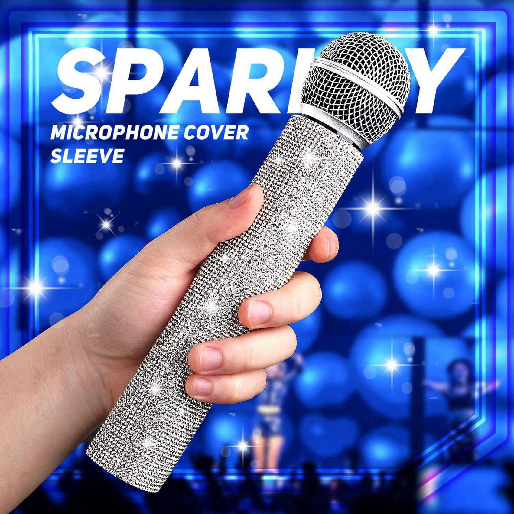 Lot de 3 housses de poignée de micro avec strass brillants pour fête et émission de télévision, pour la plupart des microphones sans fil, argenté