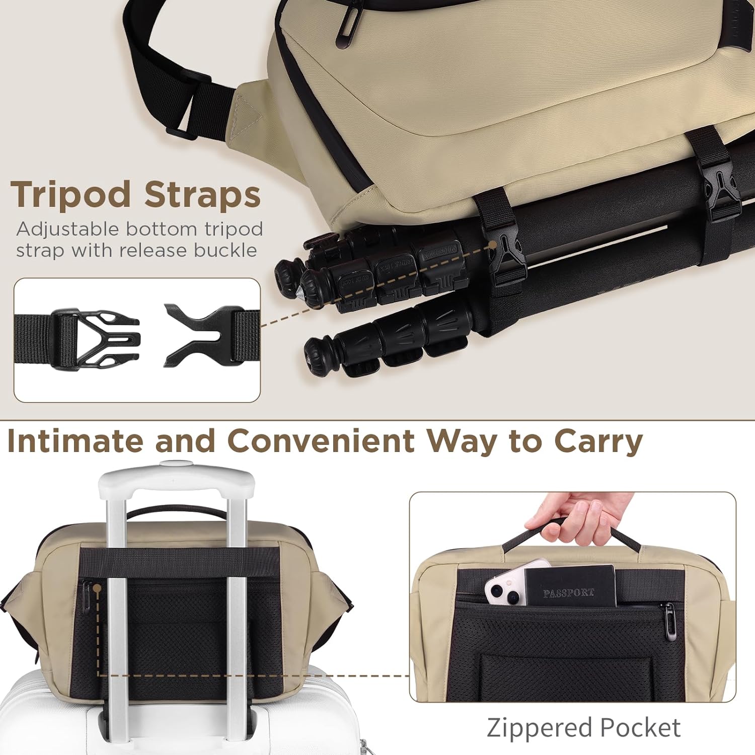 Camera Sling Bag,Waterproof Camera Case with Tripod Holder,Lightweight DSLR/SLR/Mirrorless Camera Bags Crossbody for photographers-Coffee - Image 4