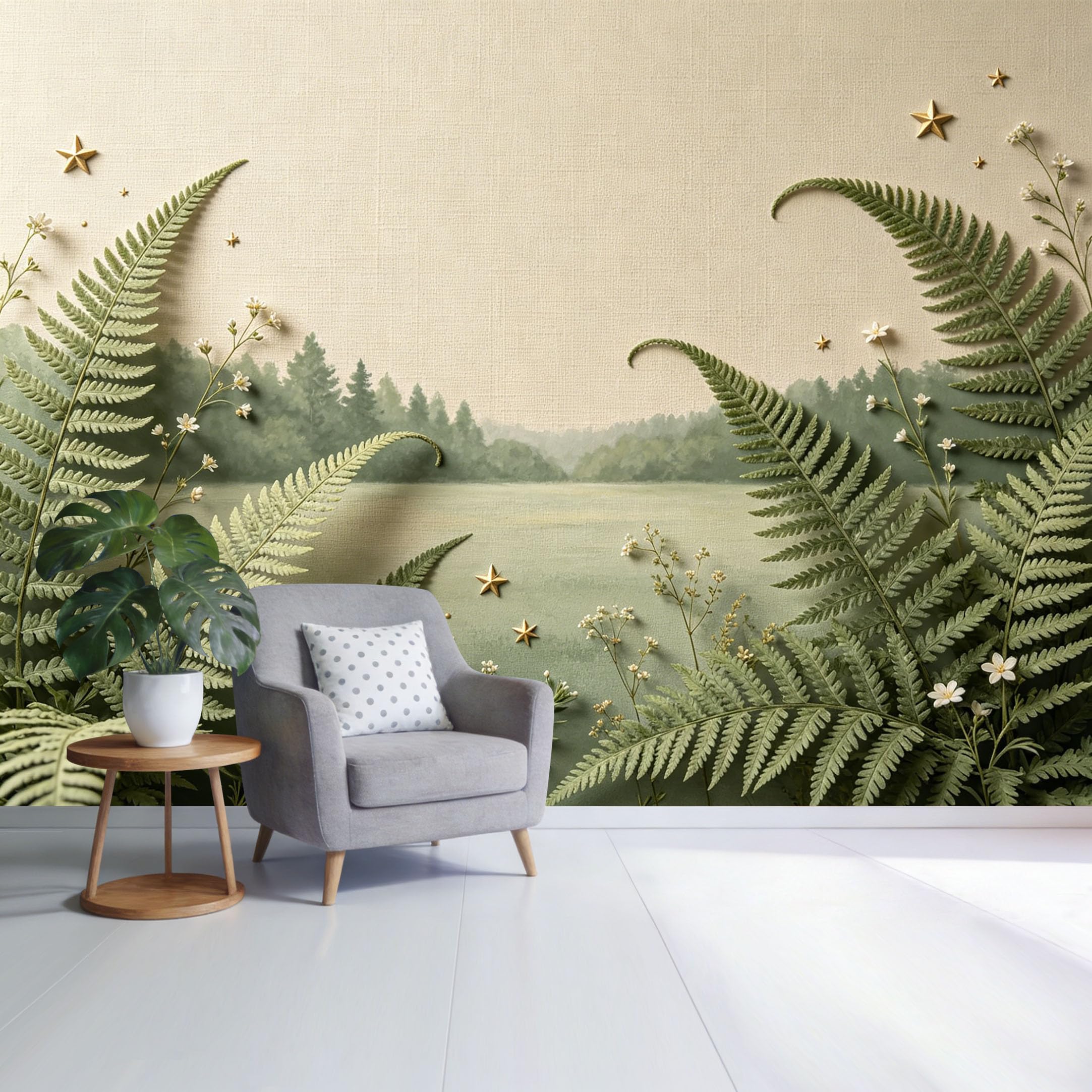 Custom Size Wall Mural Botanical Fern Forest Landscape Watercolor Green Meadow SelfAdhesive Wall Fabric Removable Wallpaper for Home Office Decor