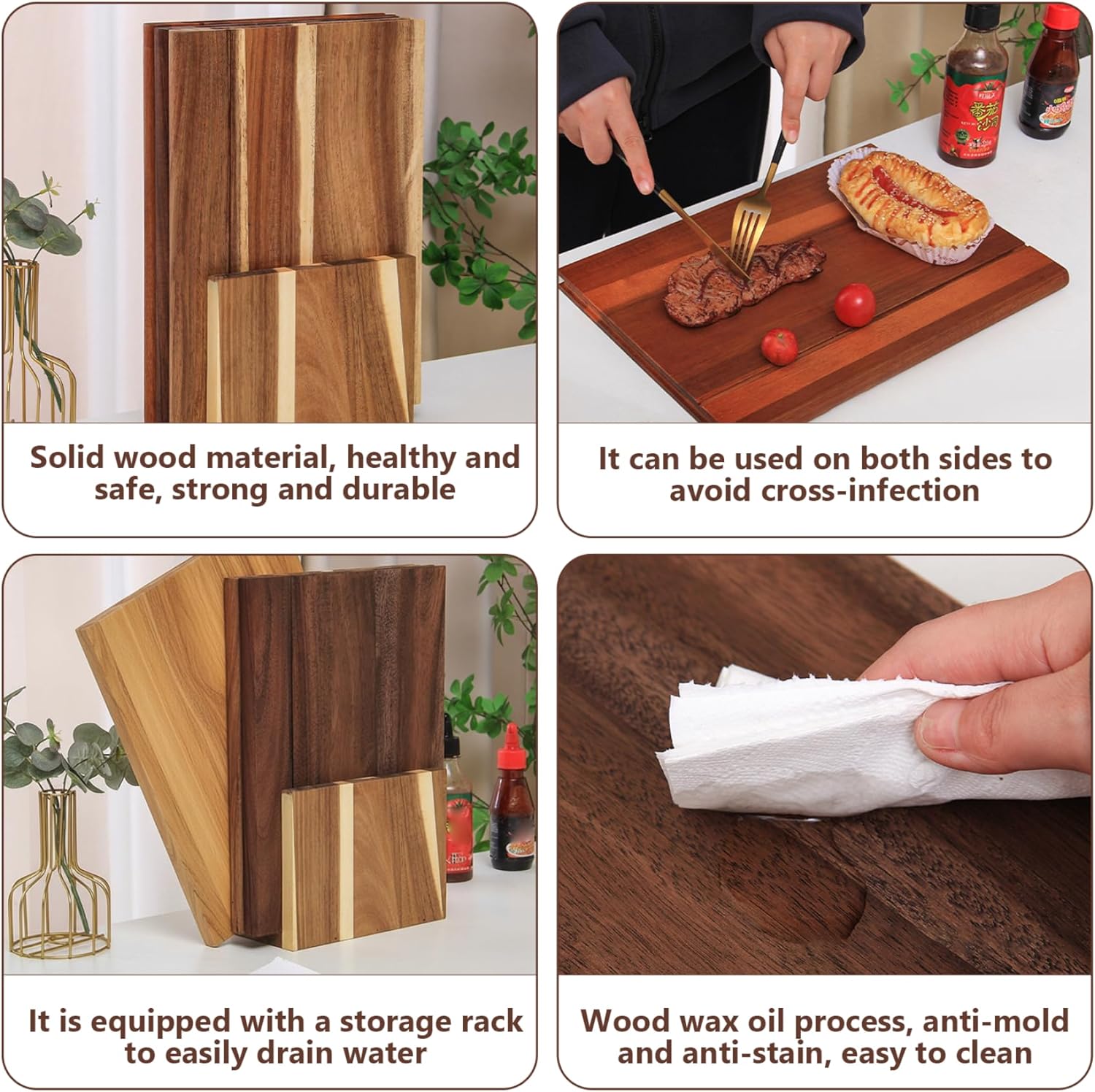 3-Piece Cutting Board Book Set with Stand Double Side Wooden Cutting Boards that Look Like Books for Kitchen Vegetables, Cheese, Bread & Meat Boards that Look Like Books