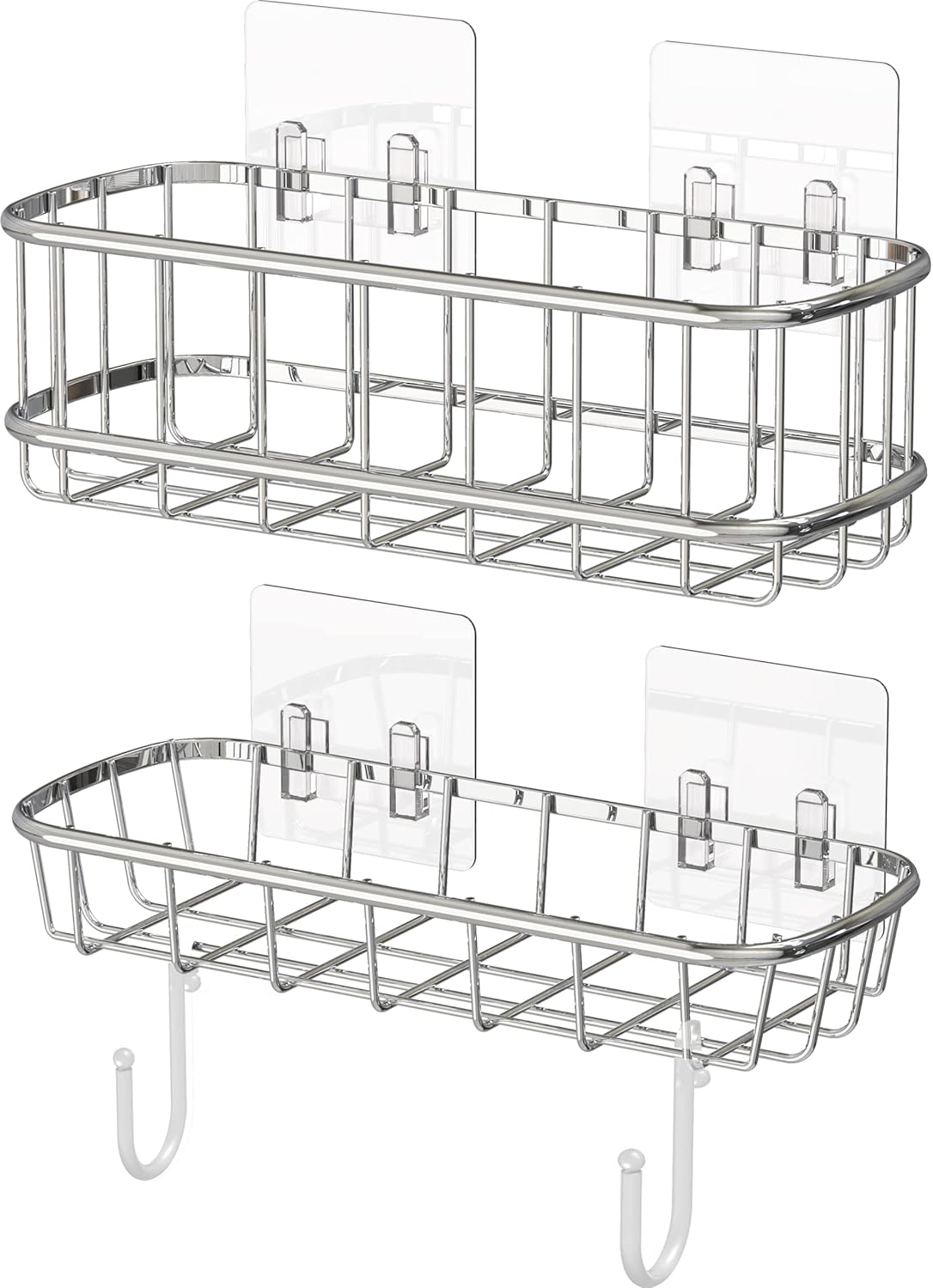 Simple Houseware Bathroom Adhesive Wall Mount Standard Shower Caddy w Hooks Chrome 2 Pack