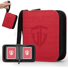 mini Card Binder, 1-Pocket Super Lightweight Zipper Binder Holds 40 Trading Cards, Small Cards Binder for TCG, MTG, Sports & Game Cards, Portable Gift for Girls & CollectorsRed