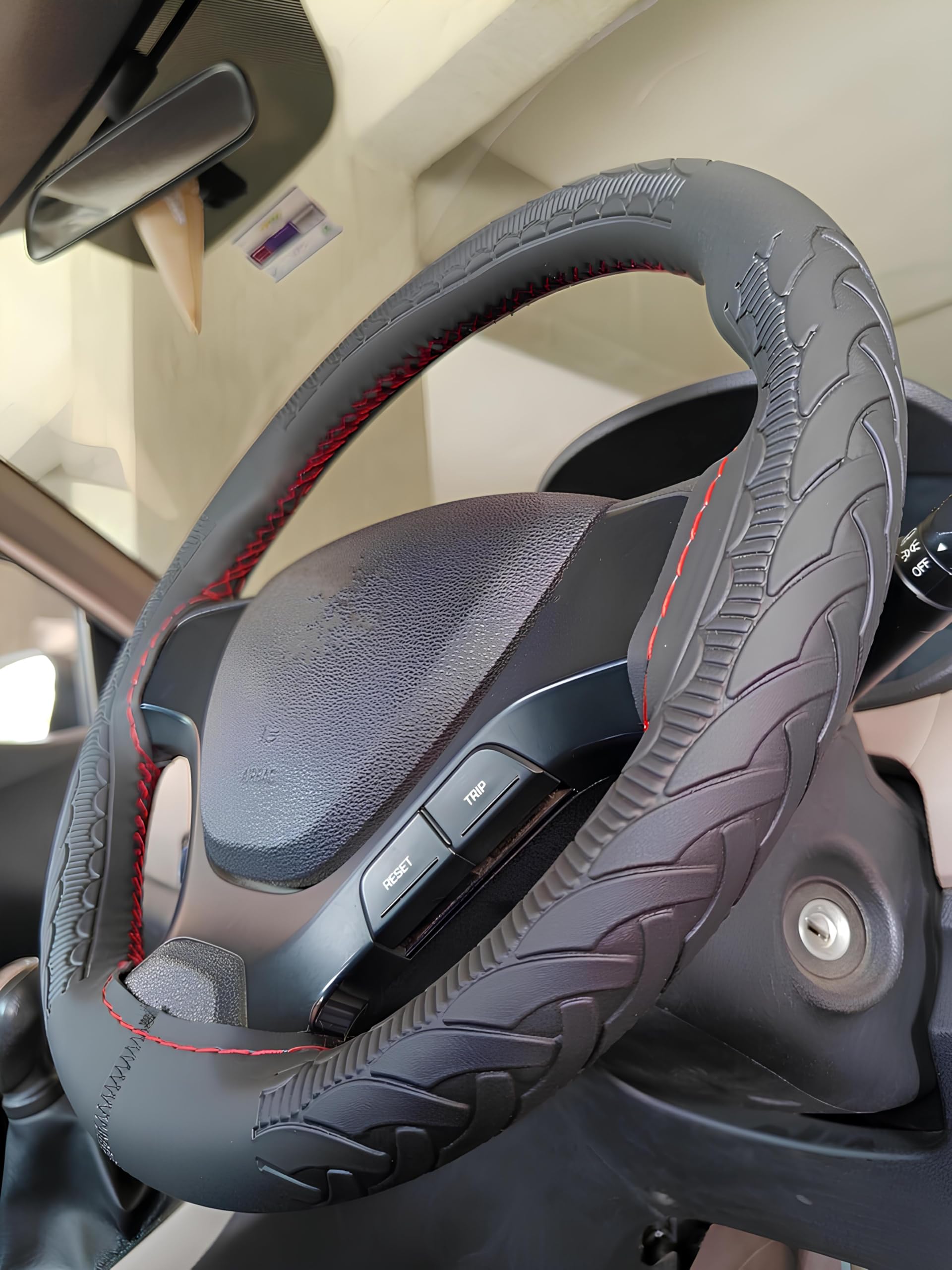 AutokraftZ Car Steering Wheel Cover - Breathable, Anti-Slip Steering Wheel Protector for Tata Nexon, Baleno, Swift, Dzire, i20, Creta, i10, Venue, Wagonr, City, Verna - Enhanced Comfort & Grip - Image 5 thumbnail