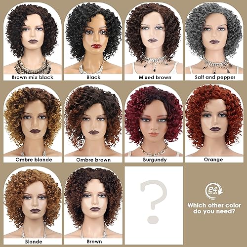 Miniatura 9 de XIUFAXIRUSI XIUFAXIRUSI Pelucas afro cortas y rizadas para mujeres negras, peluca rizada con flequillo lateral, peluca sintética afroamericana de