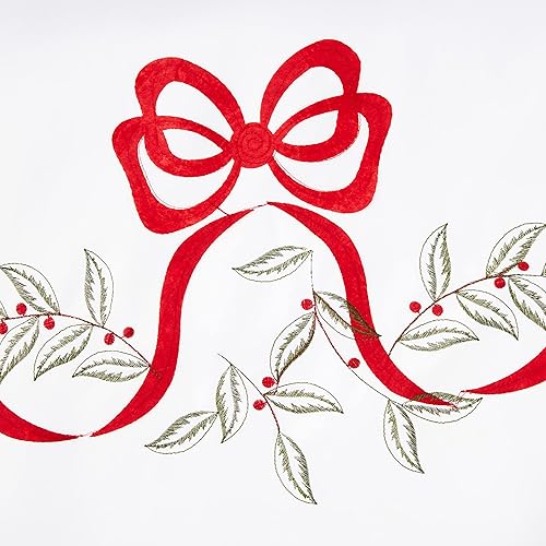 Miniatura 5 de Violet Linen Lazos de cinta de Pascua con hojas de acebo navideñas, poliéster bordado con borde bordado, 70 pulgadas, redondo, color blanco