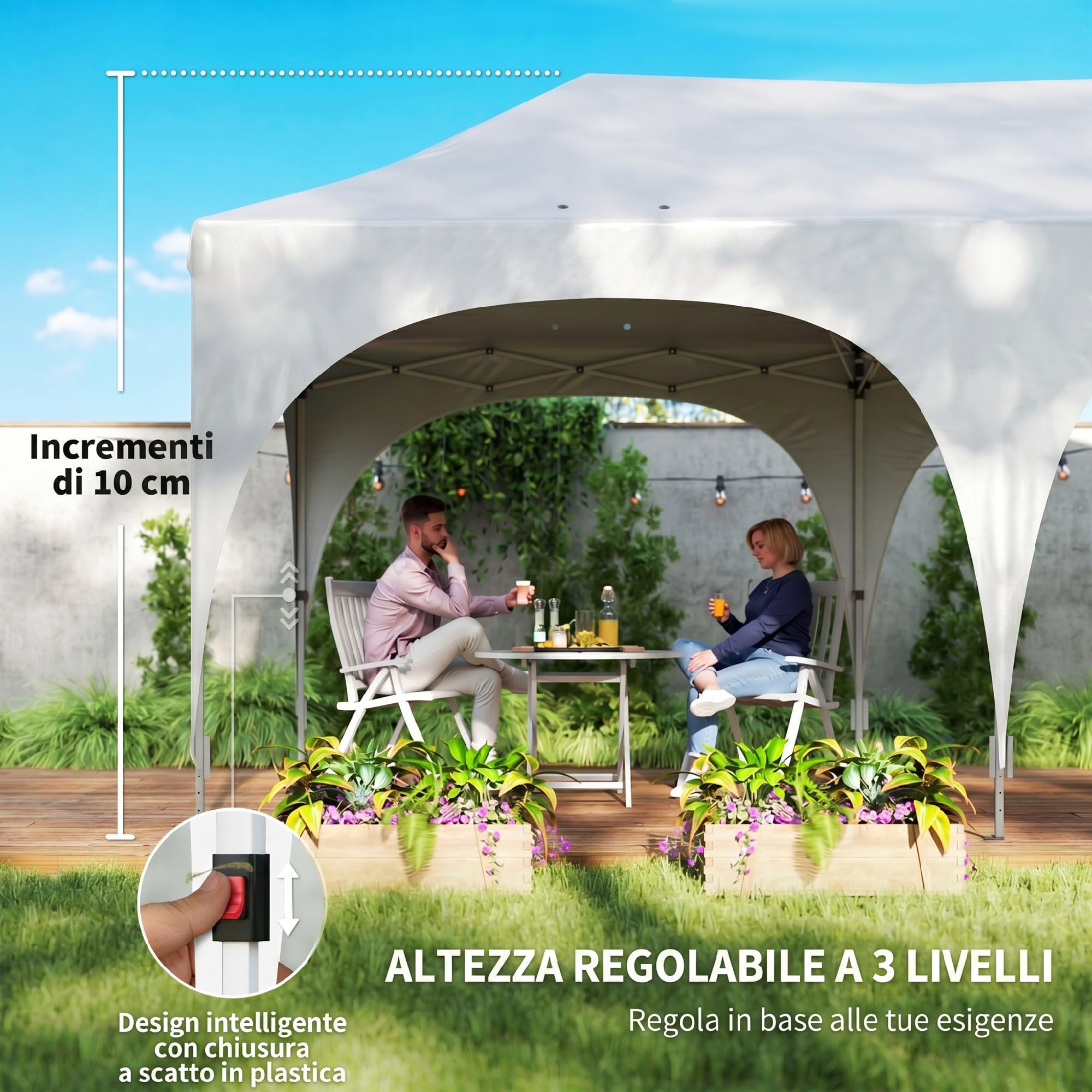 Outsunny Gazebo 3x6 m Pieghevole Pop Up Altezza Regolabile con Pareti Laterali UV30+ per Esterno Grigio Chiaro/Bianco