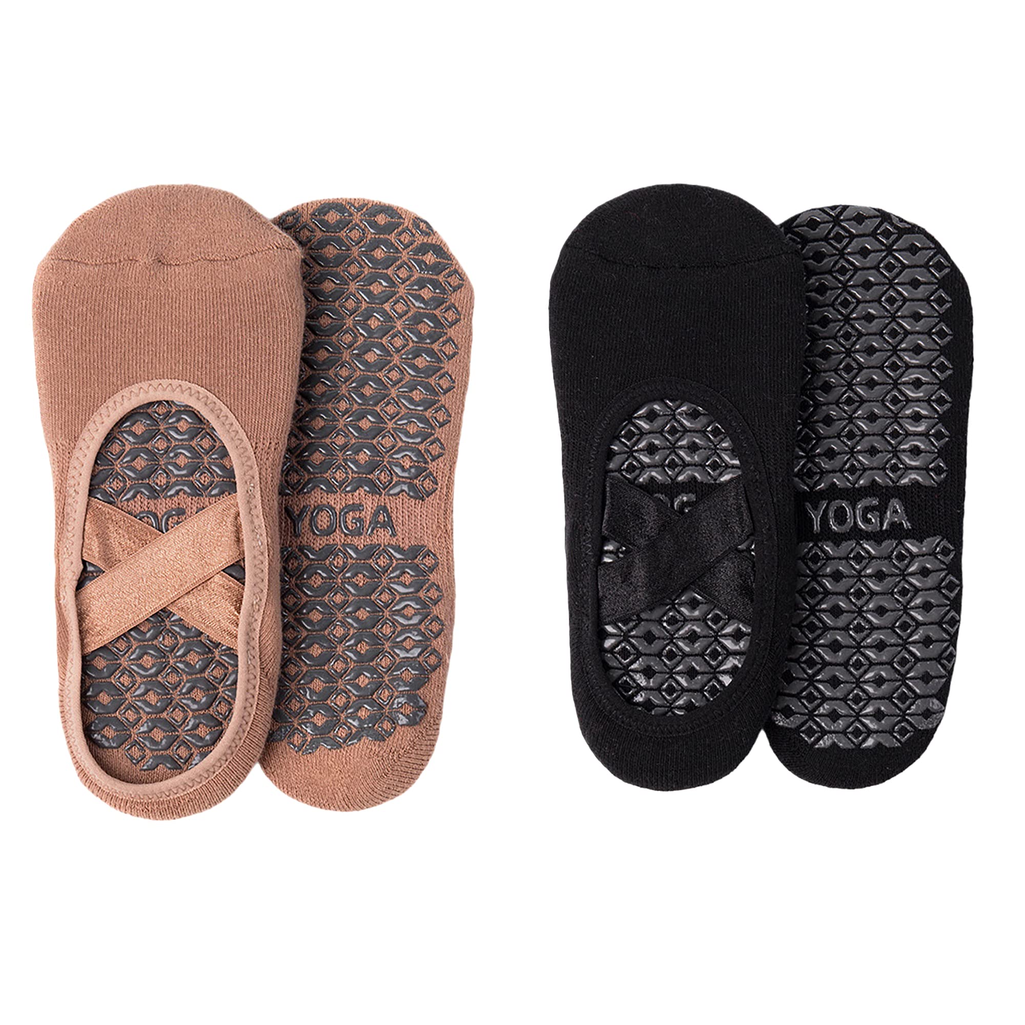 QIUNEEY Yoga short socks Pilates yoga socks Sport Anti-slip socks Women sports gym socks Indoor Yoga Sock (Khaki+Black)