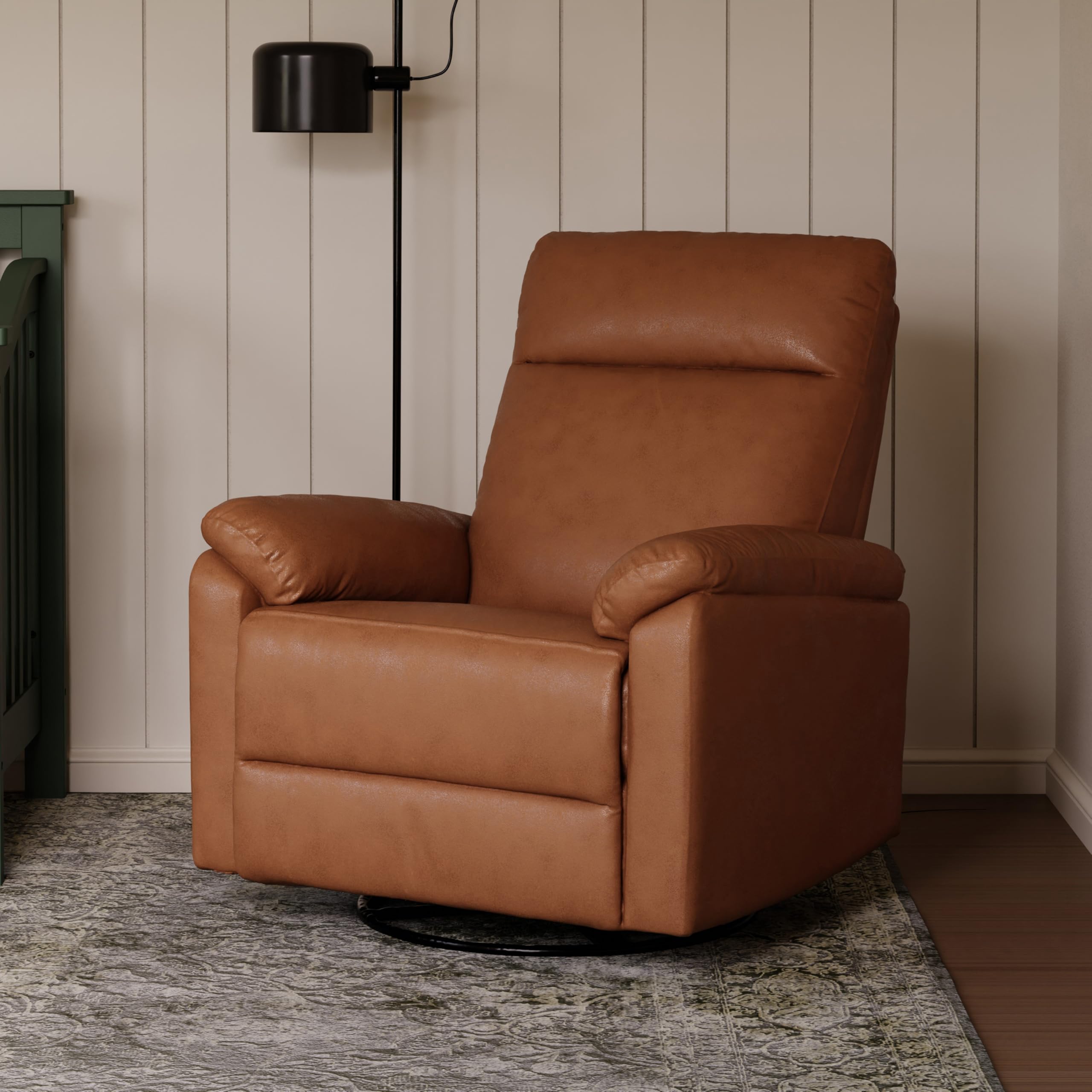 DaVinci Suzy Recliner Glider w/ 360° Swivel, Manual, Vegan Tan Leather