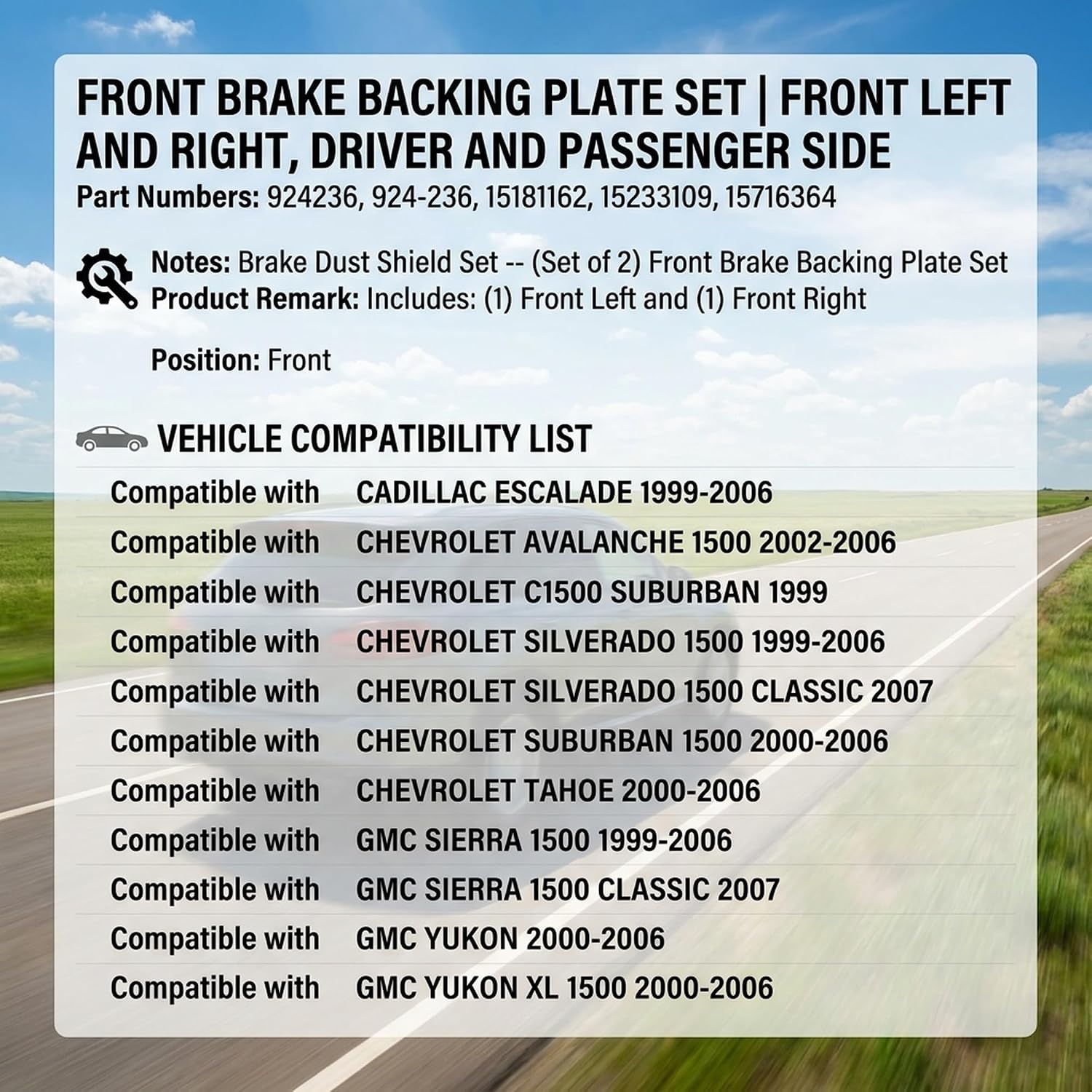 Front Brake Dust Shield Backing Plate Compatible with Chevrolet Avalanche 1500 Classic GMC Sierra 1500 Yukon XL 1999-2006 Cadillac Escalade, replace 924-236