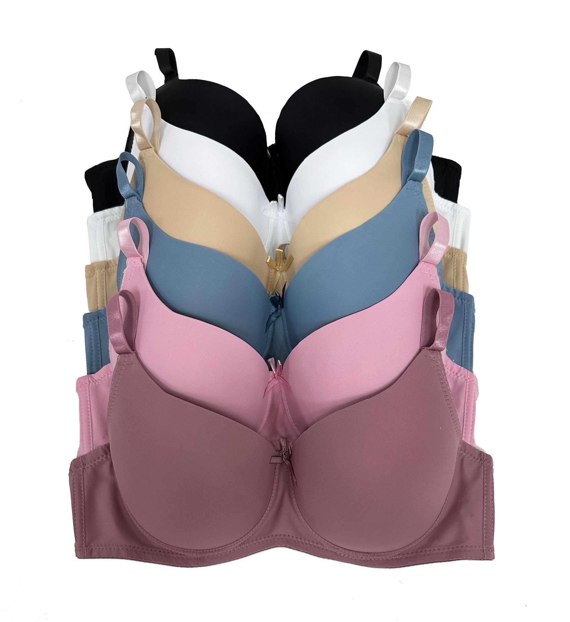 Viola's Secret 6 Pack of Color Print T-Shirt Bras B Cup C Cup and D Cup