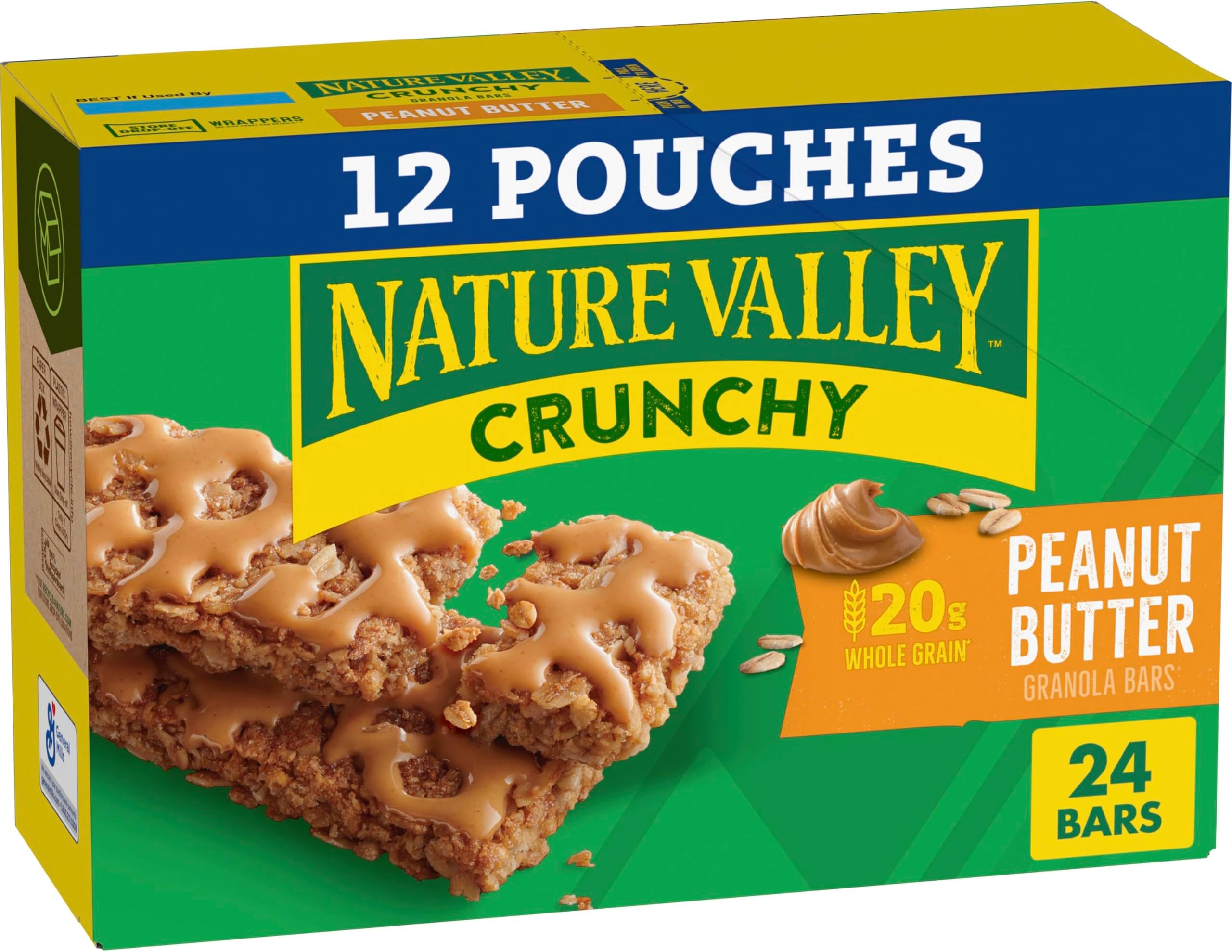 Nature Valley Crunchy Granola Bars, Peanut Butter, 24 Bars, 17.88 OZ (12 Pouches)