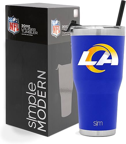 Simple Modern - Vaso con licencia oficial de la NFL con tapa abatible y pajilla, termo con aislamiento de acero inoxidable de 30 onzas, colección