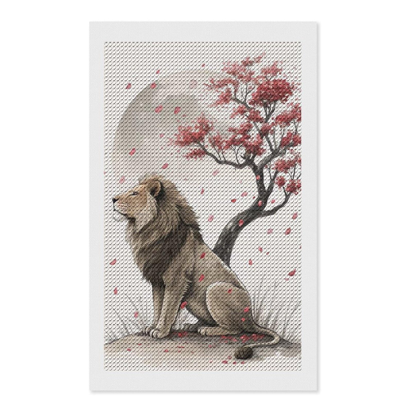Junmoney Lion Under A Cherry Blossom Tree Diamond Painting Canvas Set 12"x20", for Beginners, Complete Accessories, Christmas Gift, Modern Decor