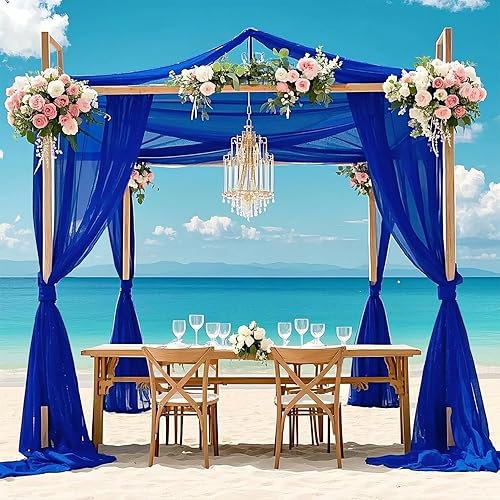 Miniatura 6 de FOTSHARER Cortinas de techo azules para decoración de boda, 5 x 10 pies, 6 paneles de tela de techo, cortinas de arco de boda, cortinas de gasa de