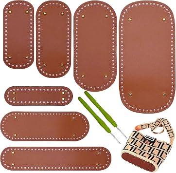 7-Piece PU Leather Bag Bottoms for DIY Handbag Making - Coffee Brown Oval Bags with Crochet for Shoulder Bags