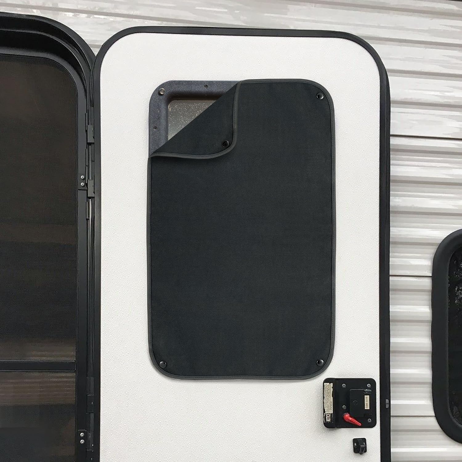 RecPro RV Entry Door Window Shade Sunshade Camper Privacy Entrance Sun Blackout Fabric 16" x 24" (Black)