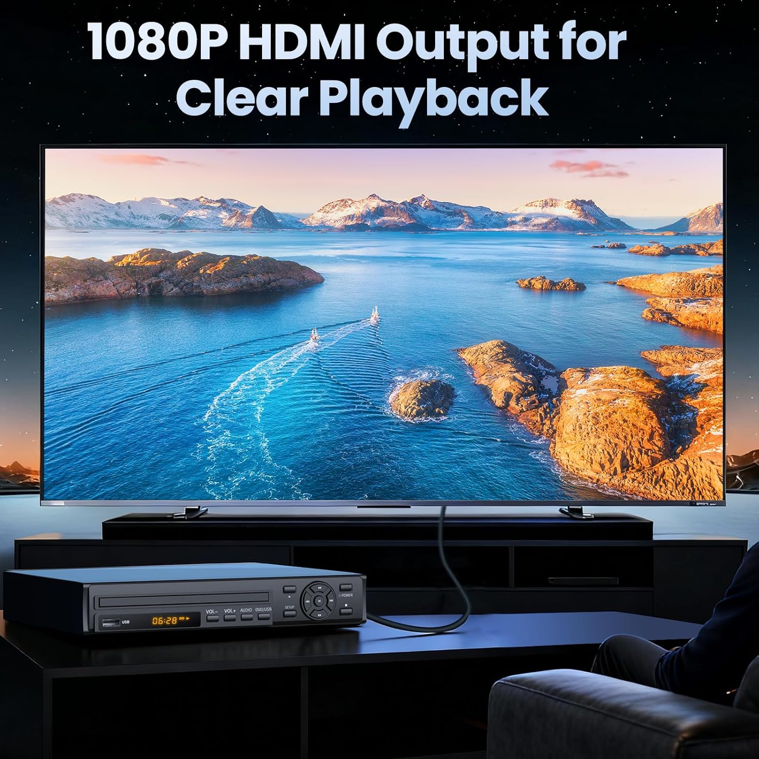 Desobry HDMI DVD Player for TV – Region Free All-Region DVD Player, Full HD 1080p Upscaling, USB Playback & Multi-Format Support, Compact Design with Remote (Standard Version)