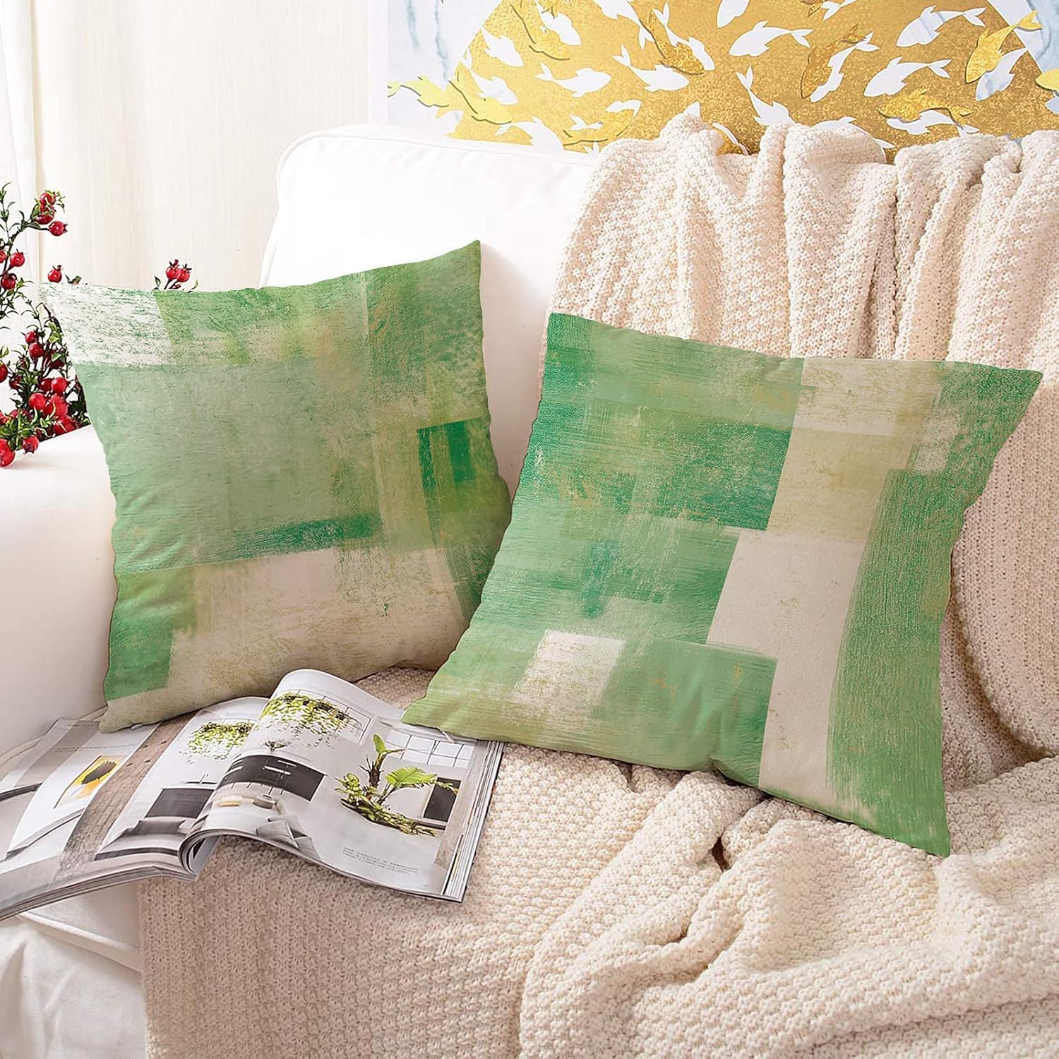 Molili Green Pillow Covers 18x18 Set of 4 Modern Abstract Art Painting Throw Pillow Covers Linen Decoratives Cushion Case for Sofa Bed Outdoor Home Decor