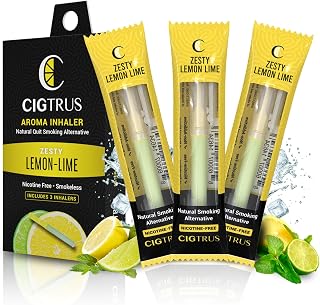 Cigtrus Quit Smoking Smokeless Inhaler – Natural, Nicotine-Free, Vaporless & Non-Electric – Helps Curb Cravings, Oral Fixation & Lung Detox Support – 3-Piece Lemon Lime