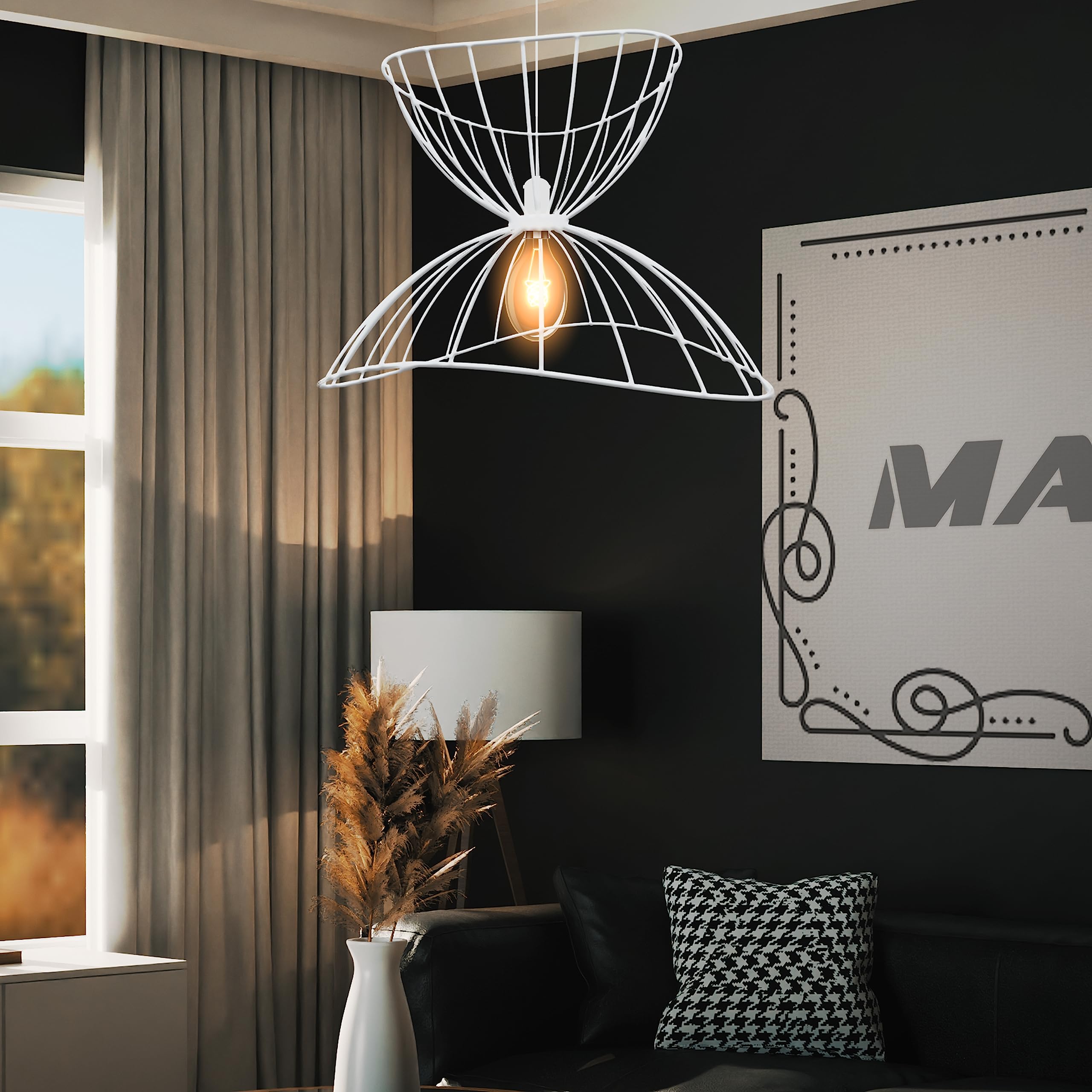 MAKA Lampadario a Sospensione Moderno con Griglia in Metallo in stile Industrial Portalampada E27 in alluminio verniciato opaco Componibile Cucina Soggiorno Corridoio Camera letto (Bianco)
