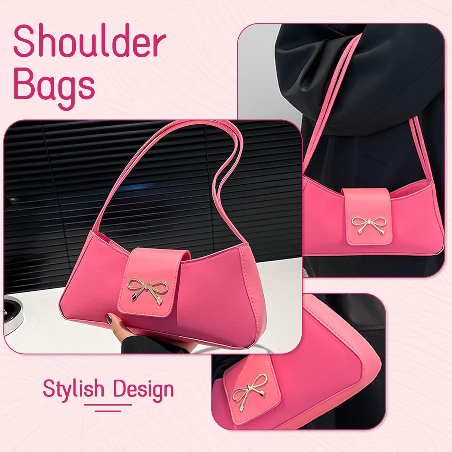 JeVenis Shoulder Bags Women Purses Handbags Coquette Bow Purse Y2k Bag Small Shoulder Bag Mini Clutch Hobo Handbag - Image 4