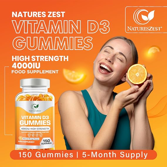 Vitamin D3 4000 IU – 150 Orange Flavour Gummies | High Strength | Calcium Absorption, Immunity, Bones, Teeth & Muscle Support | Vitamin D Gummies for Adults | 5-Month Supply | Vegetarian, Non-GMO