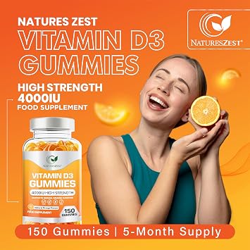Vitamin D3 4000 IU – 150 Orange Flavour Gummies | High Strength | Calcium Absorption, Immunity, Bones, Teeth & Muscle Support | Vitamin D Gummies for Adults | 5-Month Supply | Vegetarian, Non-GMO