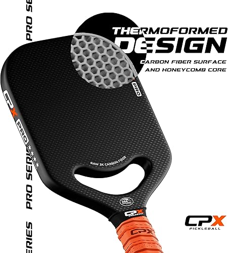 Miniatura 12 de CPX Pro - Paleta de pickleball de fibra de carbono, grado profesional, acabado mate, núcleo de panal de abeja de 0.79 pulgadas, agarre estilo tenis,