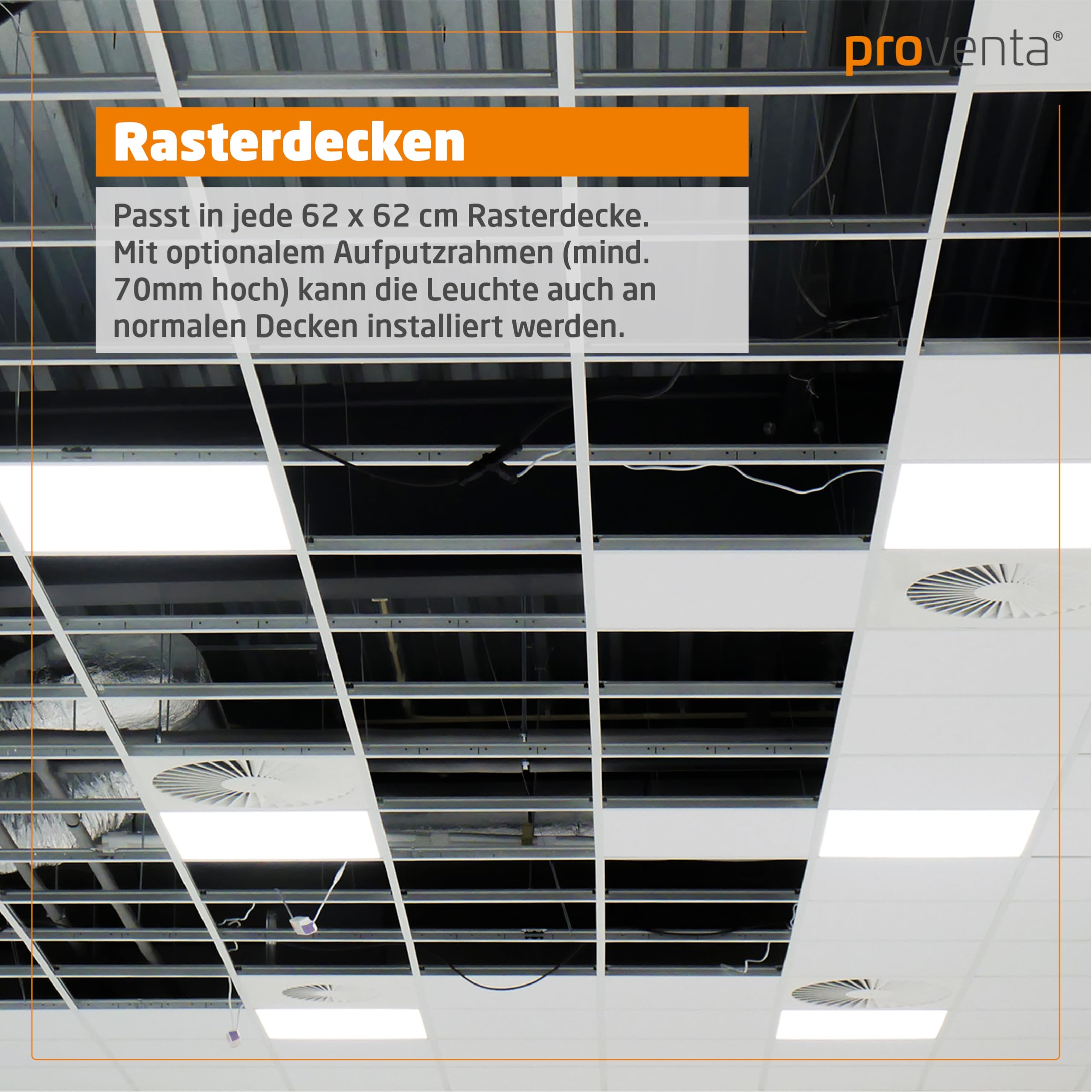 Proventa LED-Panel 25W 4250lm 62 x 62 cm neutralweiß Deckenpanel Rasterleuchte Sparpack 2 Stück