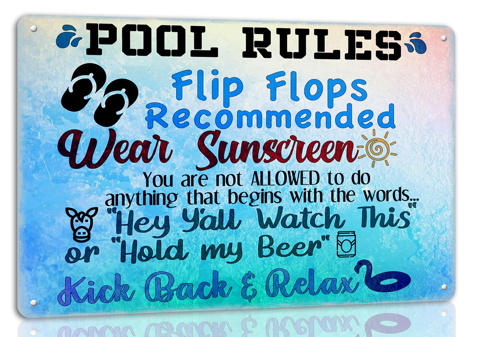 SMAZDFXX Funny Pool Rules Tin Sign - Hey Y'all Watch This Vintage - Metal Poster for Home Beach Pool Accessories - 5.5x8 inch