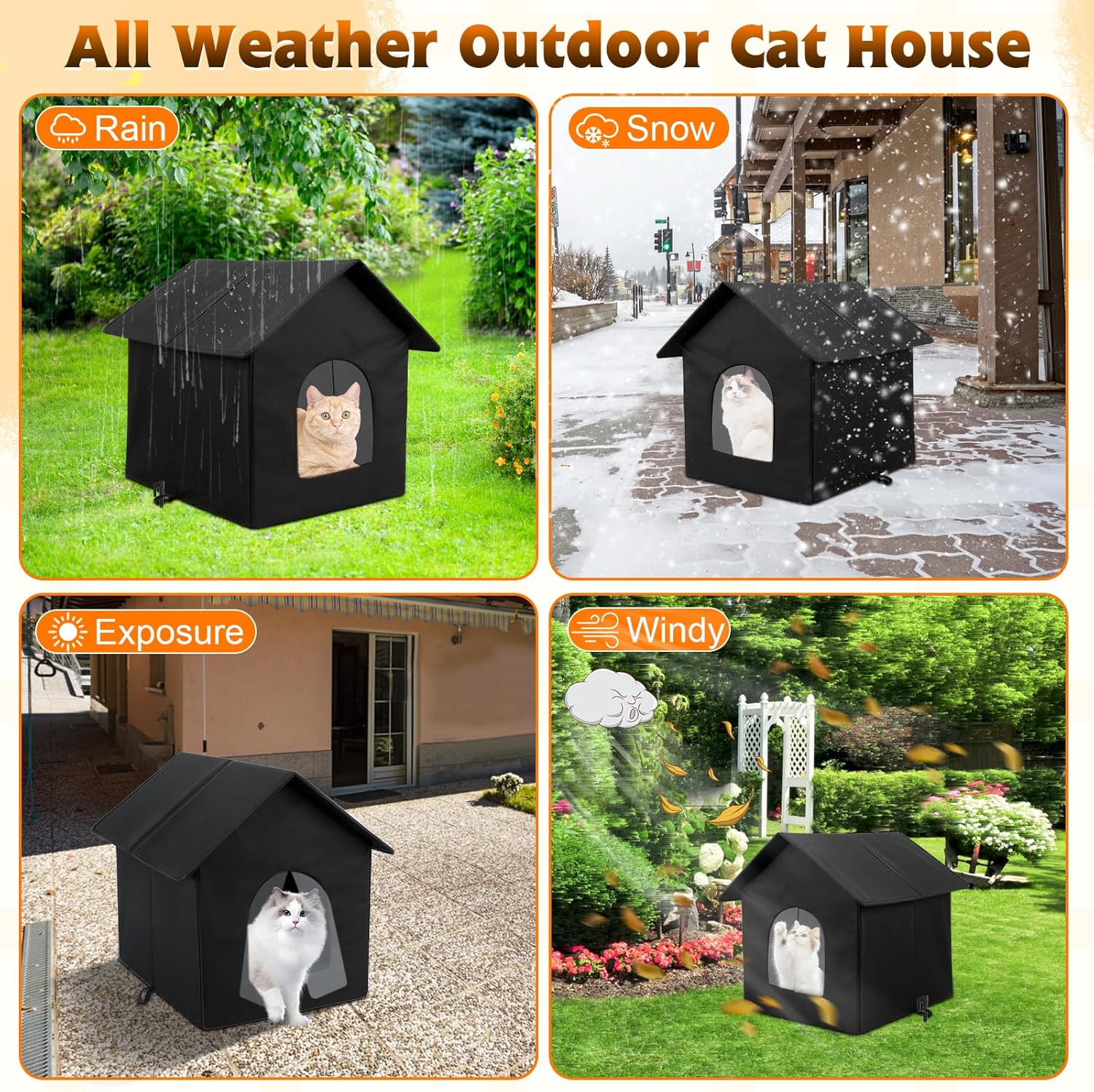 review All Weather Outdoor Cat House with Washable Warm Mat, Weatherproof Feral Cat Shelter, Collaspable Insulated Cat Kennel Outside Cat Bed for Strays Wild Animal Rabbit Small Animal Puppy