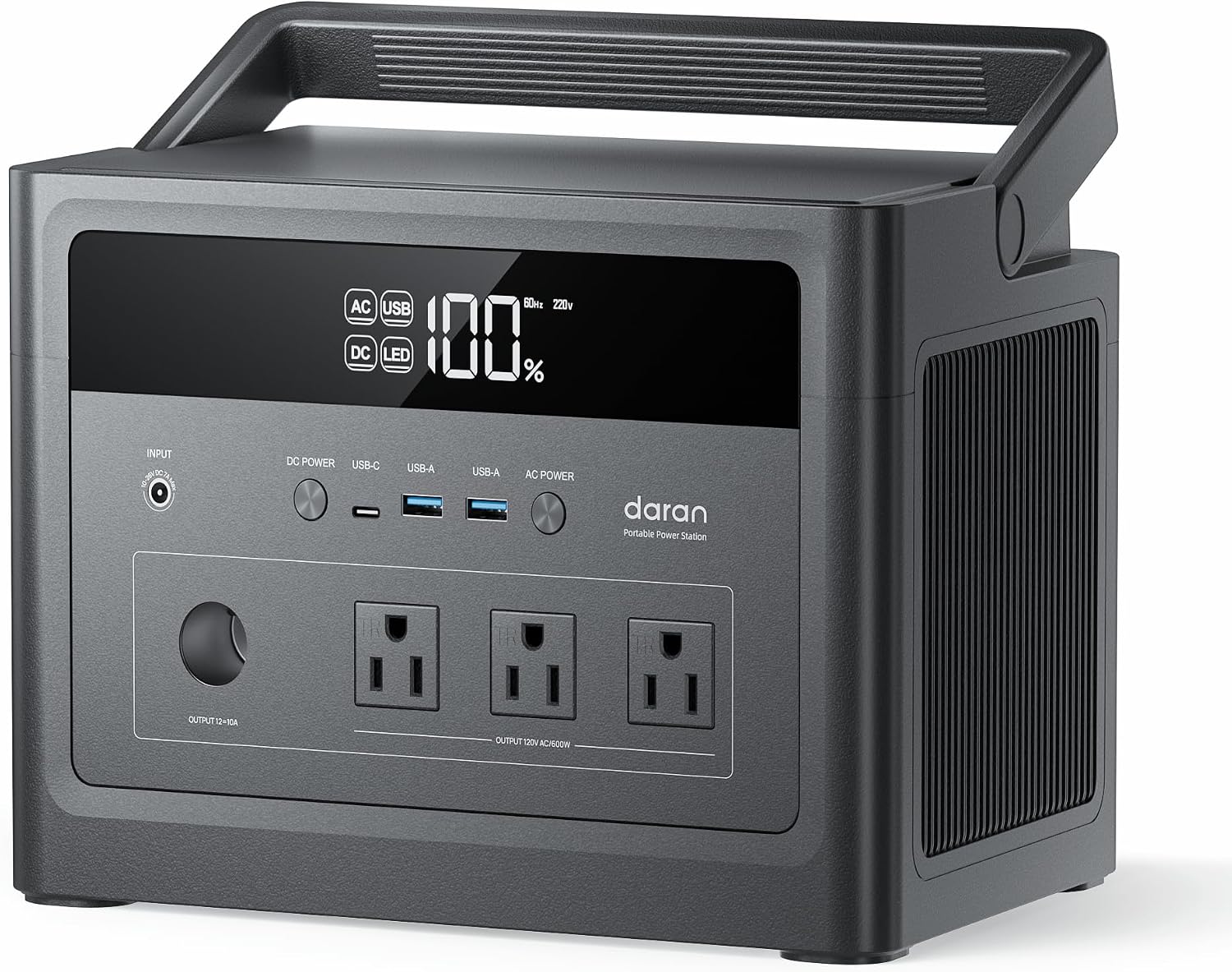 DaranEner 600W Portable Power Station (1200W Peak), 576Wh LiFePO4 Battery Solar Generator with 3 AC Outlets, Emergency Backup for Home Use, CPAP, RV, Off-Grid Power