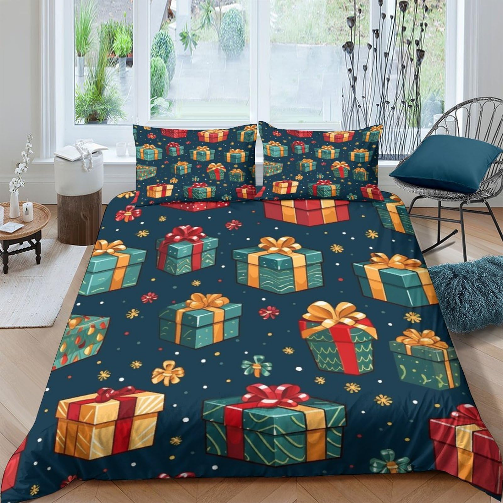 Housses de couettes de Noël 3 pièces microfibre 220x240cm fermeture éclair lit adulte