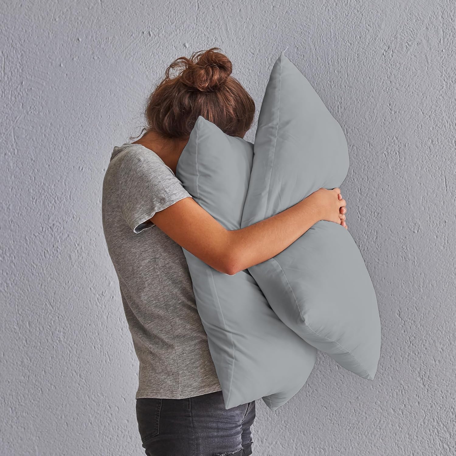 1000 Thread Count 100% Egyptian Cotton Pillow Case Set, King Size (20"x40") Pillowcases Sateen Weave, Silky Moisture Absorbent, Breathable Pillowcase, Light Gray