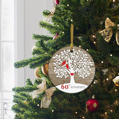 Vista 11 de REWIDPARTY Adorno de 50 aniversario de boda, regalo de árbol de 50 aniversario, recuerdo de aniversario de matrimonio para parejas, adorno