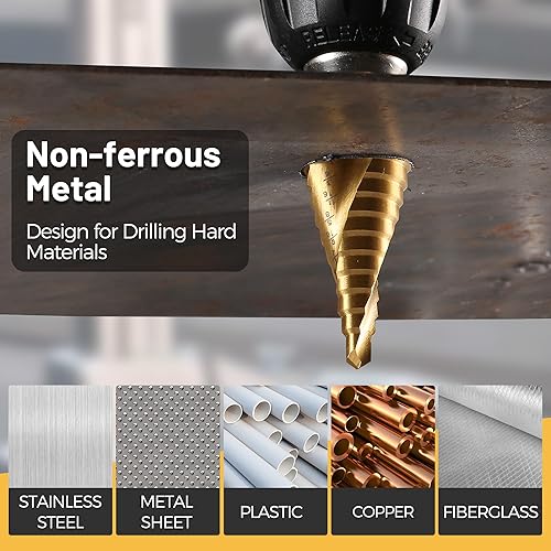 Miniatura 3 de Juego de 3 brocas escalonadas, brocas escalonadas en espiral de titanio HSS para metal, 31 tamaños