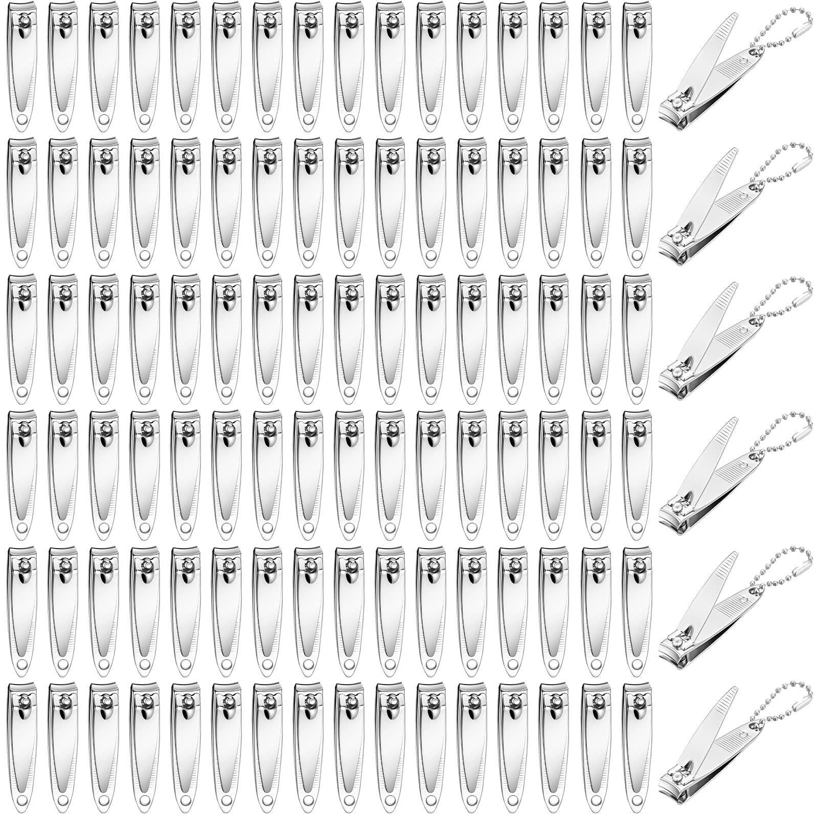 200 Pieces Nail Clippers Bulk Stainless Steel Fingernails Cutters Pointed Toenail Trimmers Manicure Pedicure Tool Set with Key Chains for Kids Men and Women