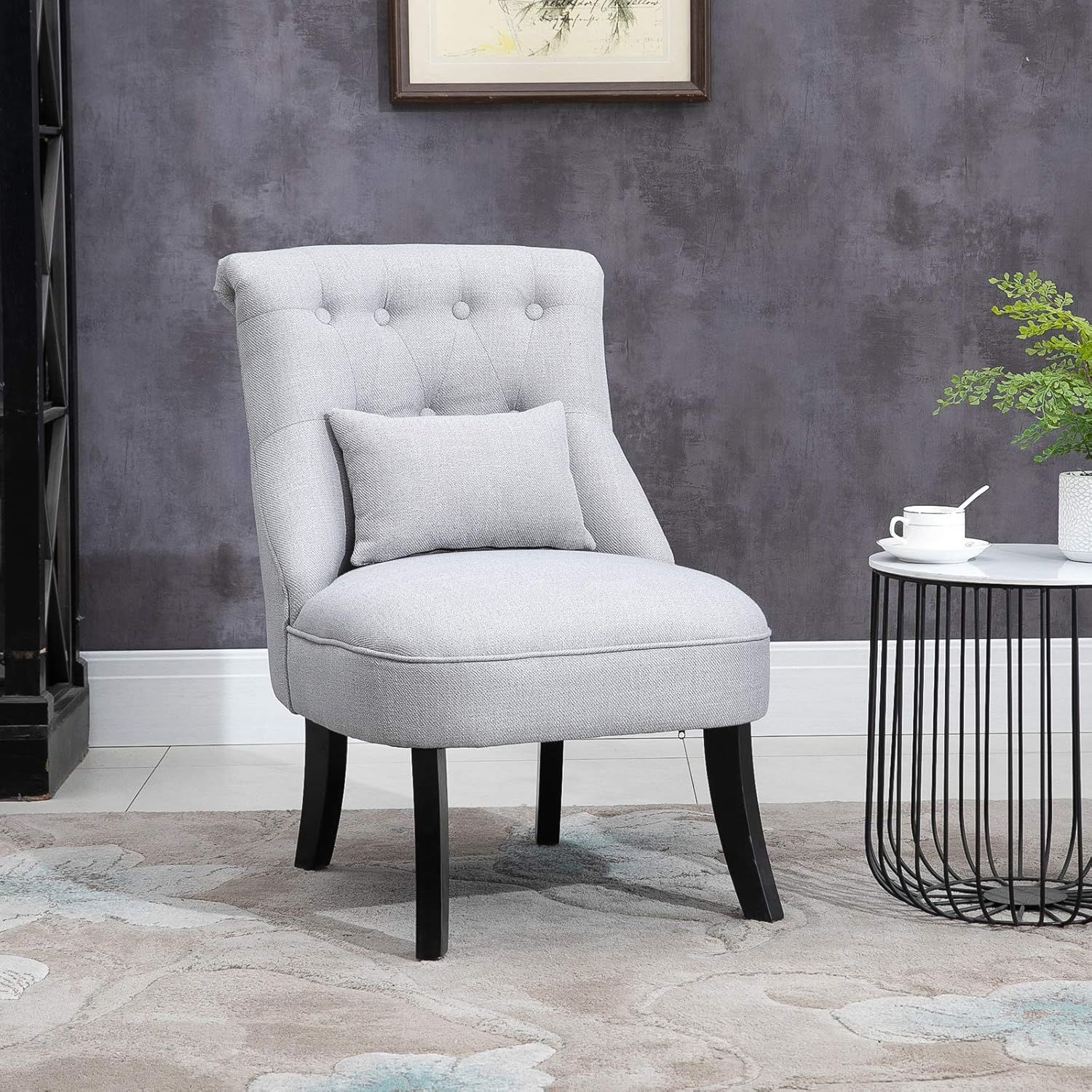 Buy Homcom Small Button Tufted Accent Chair Mid Back Leisure Armchair With Upholstered Fabric