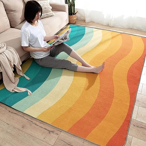 Miniatura 4 de Alfombra retro y decoración del hogar, alfombra lavable de 2 x 3 a 70 segundos, para entrada, sala de estar, dormitorio, tapete antideslizante y