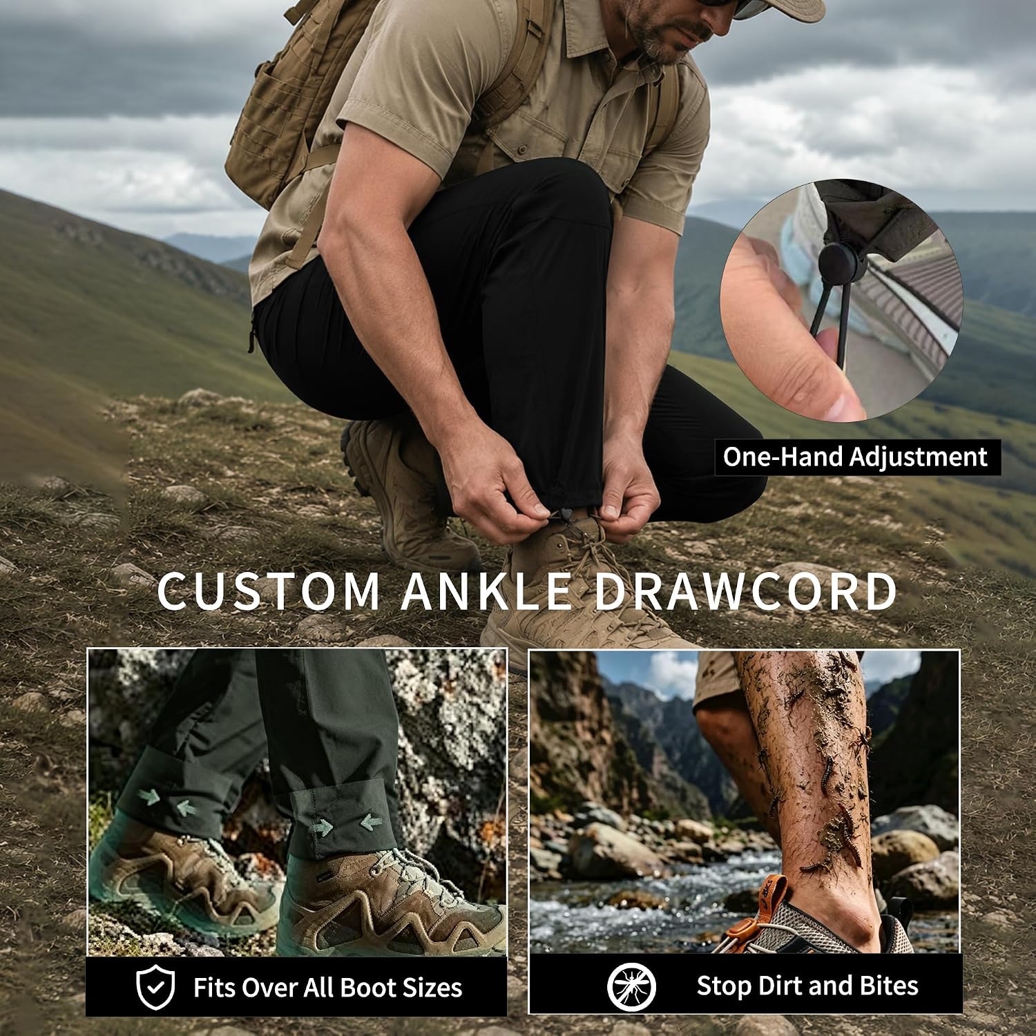 Men's Lightweight Hiking Cargo Pants Waterproof Quick Dry Travel Climbing Mens Work Pants Outdoor with 8 Pockets