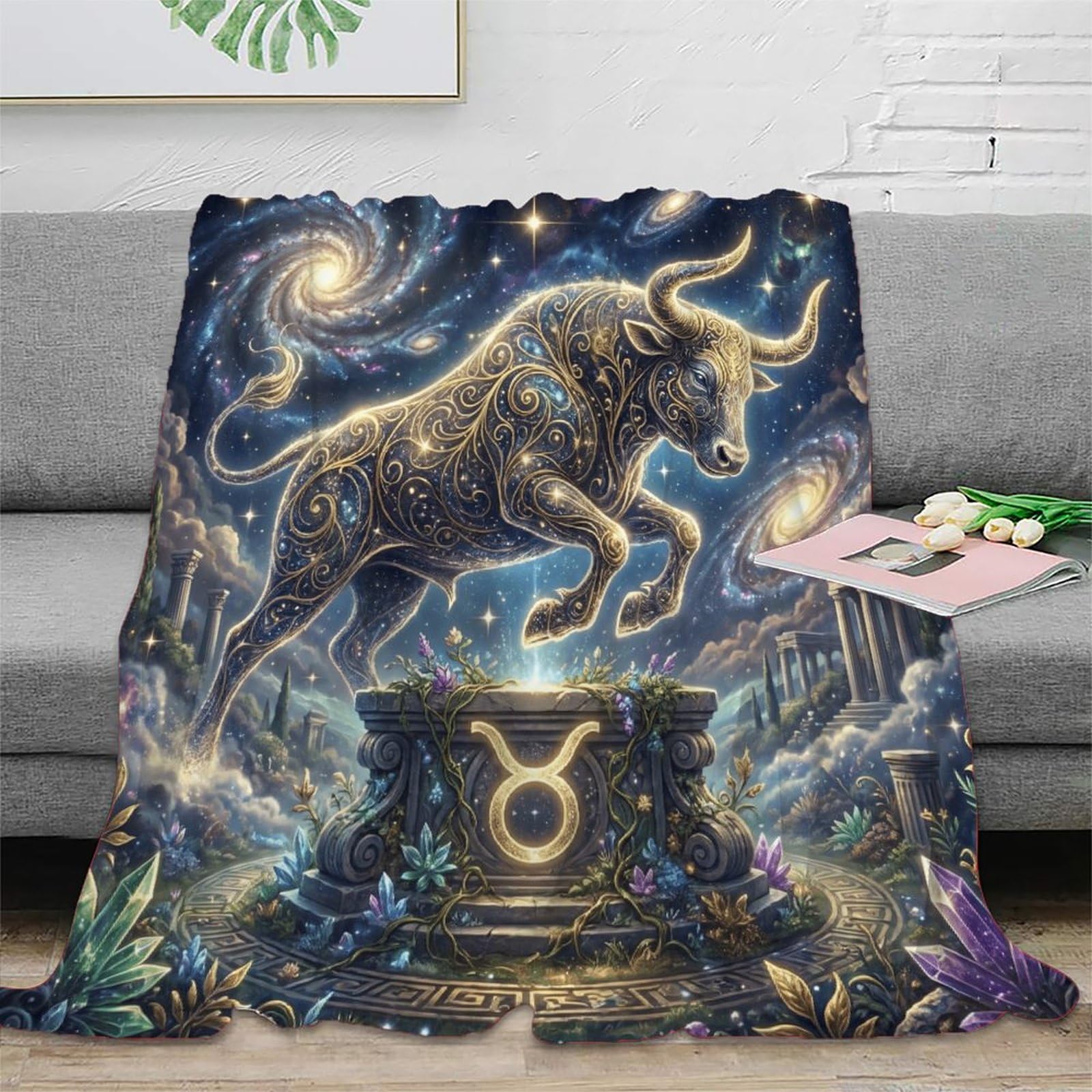 W7C8U2X3 Taurus Zodiac Galaxy for for Flannel Throw Blanket, Office Nap Use