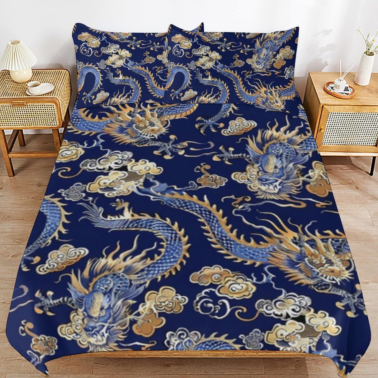 Parure de lit dragon 135x200 cm avec fermeture éclair pour éviter la couette qui glisse