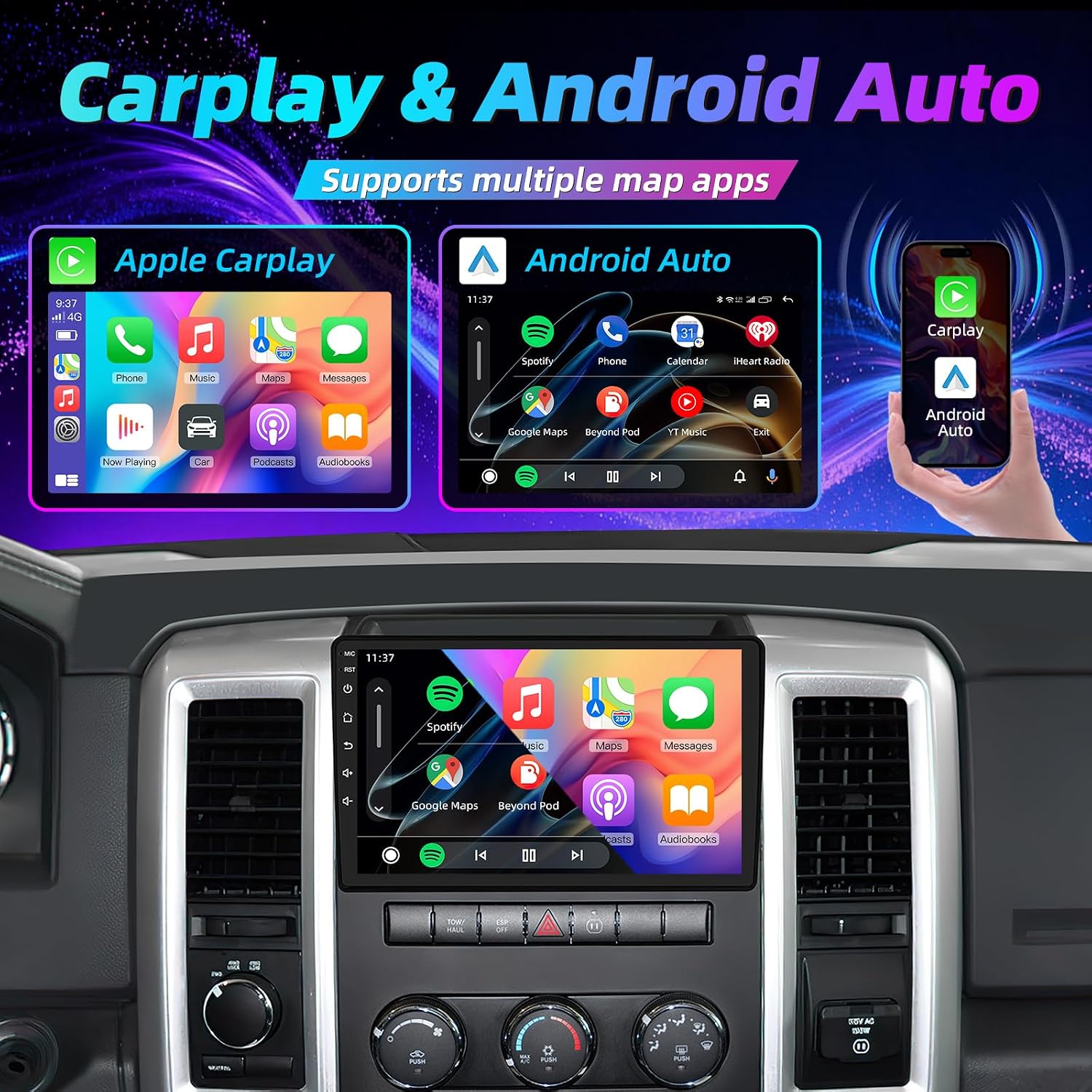 Jufodrca Android 15 Car Radio Stereo for Dodge Ram 1500 2500 3500 2009-2012 image 2