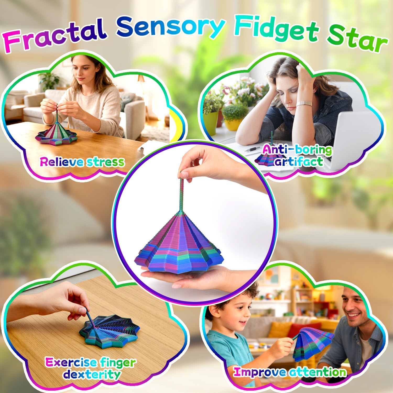 Vibbang Expanded Sensory Fidget Star, 3D Printed Fidget Toys with Handle, 17cm Fractal Sensory 3D Fidget Toys Adults Kids - Image 4