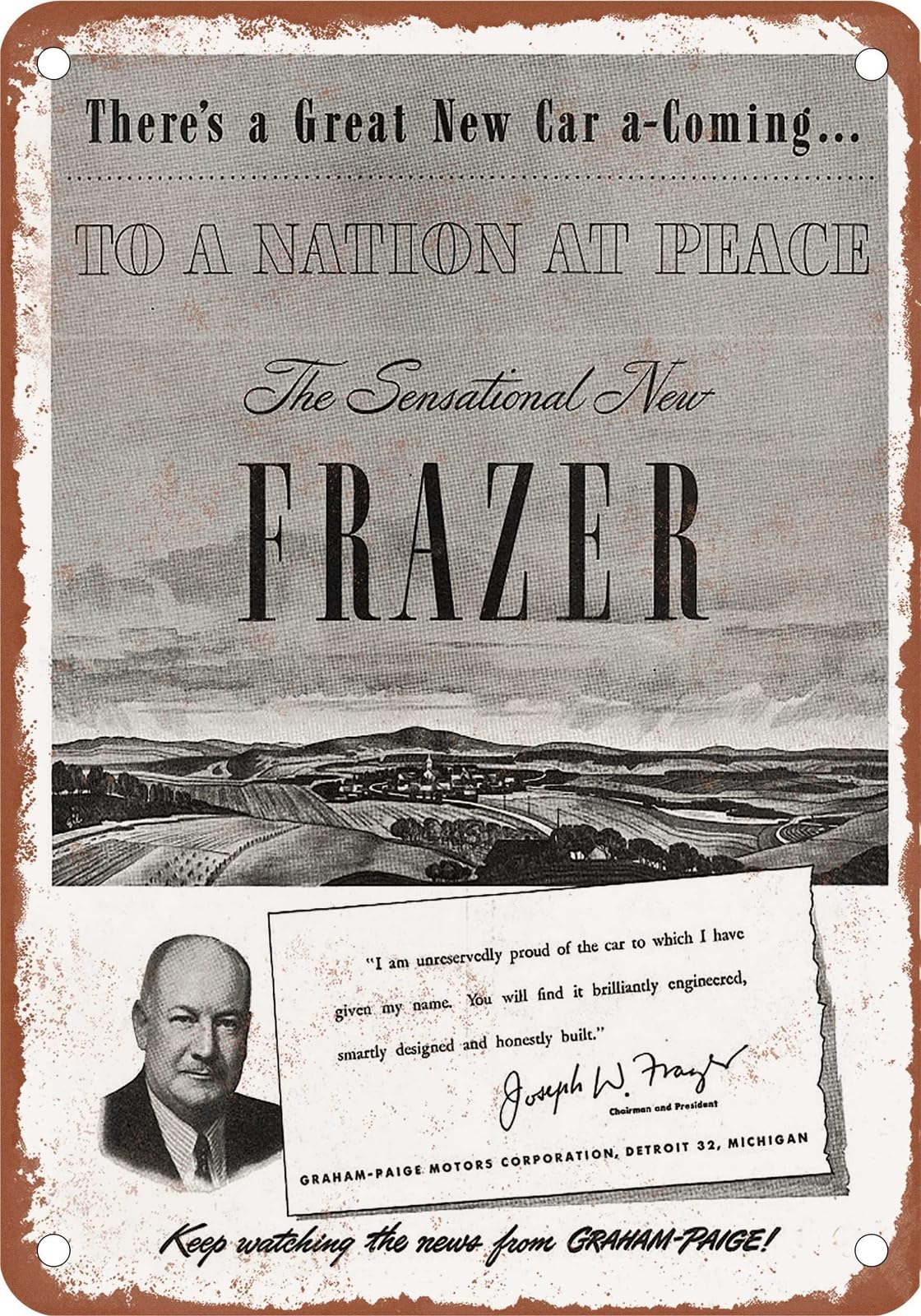 METAL SIGN - 1947 Frazer Vintage Ad 05 - Old Retro Rusty Look home decor