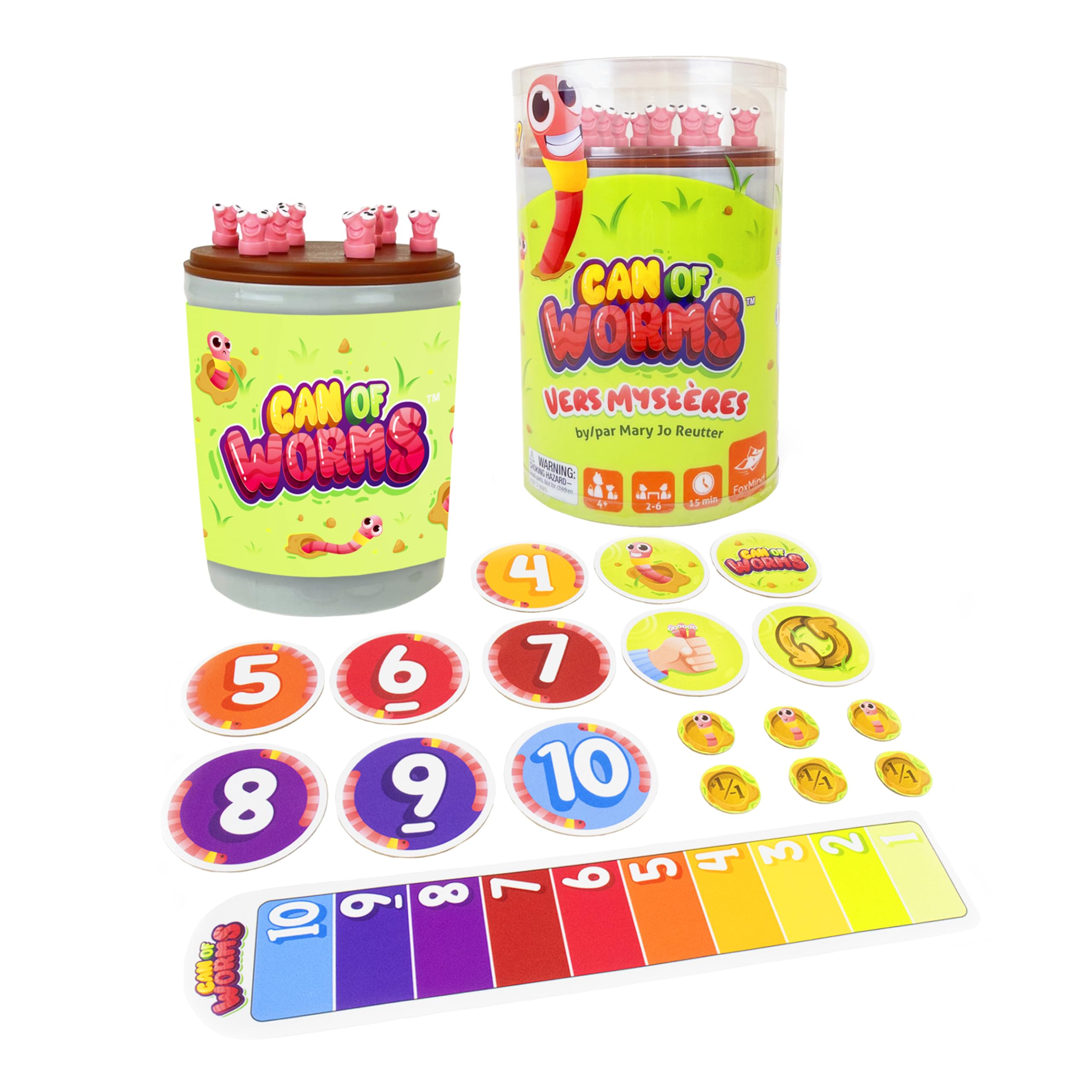 FoxMind Can of Worms Quick Math Game, On The Go Educational Preschool Game for Kids, 15 Minute Worm Toy Kids Board Games, Family Games and More
